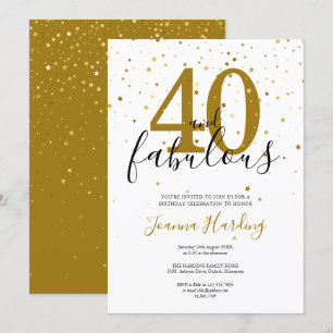 Convite 40 e Fabuloso Elegante Dourado e Preto Aniversário
