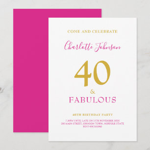 Convite 40 e Fabuloso Minimalista Aniversário de 40 anos D