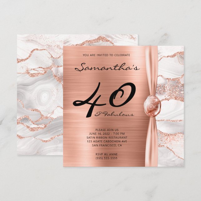 Convite 40 e Fabuloso Rosa Dourado e Branco Aniversário (Frente/Verso)