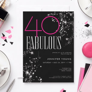 Convite 40 e Fabulosos Preto Rosa Glam Brilho Aniversário