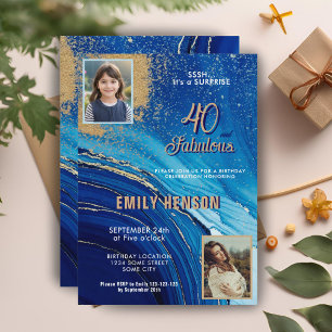 Convite 40 e Maravilhoso Brilho de Mármore 2 Aniversário F