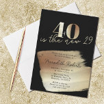 Convite 40 é o Novo 29 Partido Negro Dourado<br><div class="desc">40 é o novo 29 Dourado no Convite de festas aniversário de 40 anos preto... Nosso ouro atraente sobre convite de festas preto apresenta o número 40 sobreposto com folha metálica falsa de ouro seguida de "é o novo 29" na coordenação da tinta dourada. Abaixo, está seu texto de convite...</div>