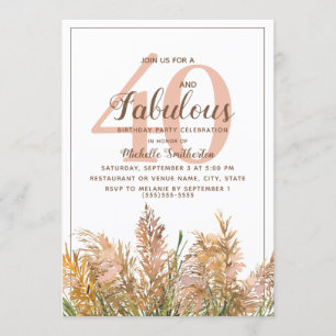 Convite 40 Fabulosas Pampas em Branco Aniversário