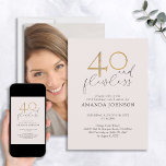 Convite 40 fotos Douradas e cor-de-rosa sem falhas<br><div class="desc">"40 e sem falhas" - é o novo "40 e fabuloso!" Este convite para aniversário de 40 anos da mulher branca e rosa-claro, dourada e negra é simples, fresco e único. Apresentando o número "40" em folha de ouro falsa, "e sem falhas" e o nome personalizado e a informação de...</div>