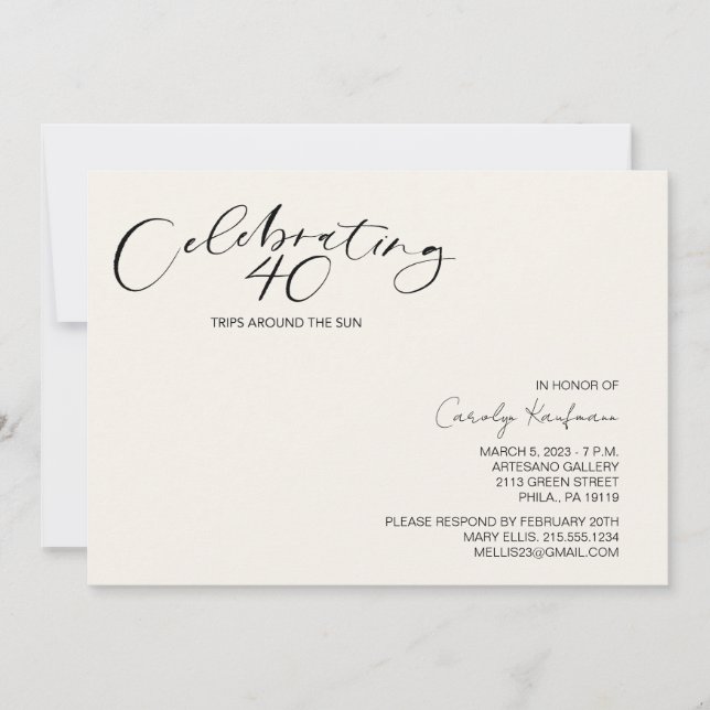 Convite 40 viagens à volta da Festa de aniversário moderna (Frente)