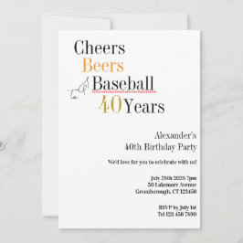 Convite 40th Birthday Baseball Cheers Beers 40 Years Party