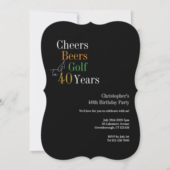 Convite 40th Birthday Golf Cheers Beers Party (Frente)