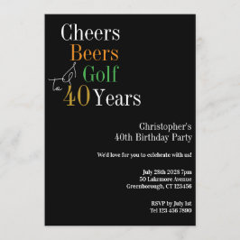 Convite 40th Birthday Golf Cheers Beers Party