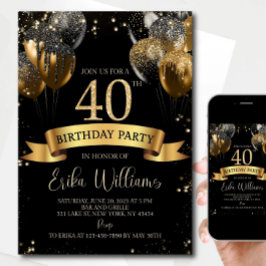 Convite 40th Birthday Invitation Template: Black Gold Ball