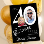 Convite 40th birthday photo black and white 40 years party<br><div class="desc">Trendy bold typography 40th birthday surprise party invitation with 2 photos and modern retro style script. Easy to personalize with your text and pictures.</div>