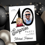 Convite 40th birthday photo white black 40 years party<br><div class="desc">Trendy bold typography 40th birthday surprise party invitation with 2 photos and modern retro style script. Easy to personalize with your text and pictures.</div>