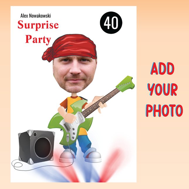 Convite 40th Mens 🎸 🤣 Rockstar Birthday Guitar Funky Div (Criador carregado)