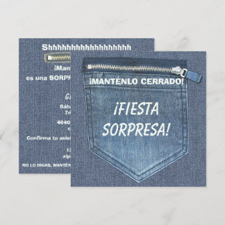 Convite 40th SURPRISE Birthday Party Keep It Zipped Denim