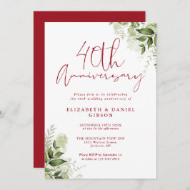 Convite 40th Wedding Anniversary Greenery Ruby Script