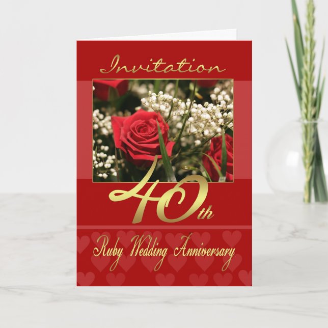 Convite 40th wedding anniversary invitation card - ruby we (Frente)