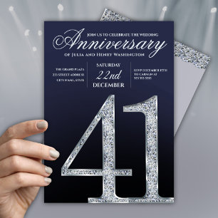 Convite 41º Aniversário Diamante Azul Marinho Prata