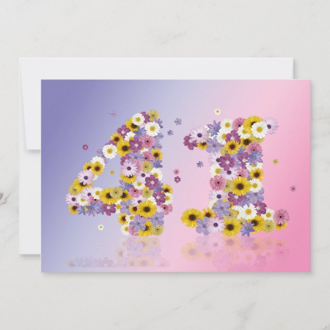 Convite 41Festa de aniversário, com letras floridas (Frente)