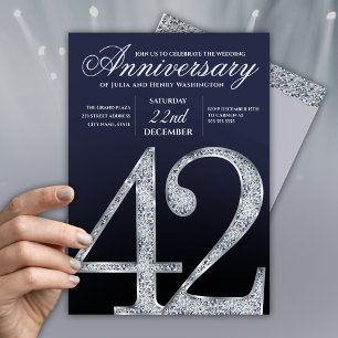 Convite 42º Aniversário Diamante Prata Azul-Marinho