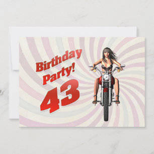 Convite 43ª festa de aniversário com uma menina numa moto