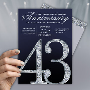 Convite 43º Aniversário Diamante Prata Azul Marinho