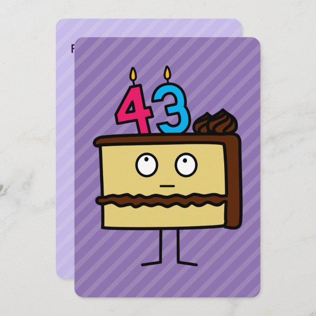 Convite 43º Bolo de Aniversário com Velas (Frente/Verso)