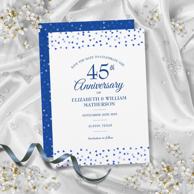 Convite 45º aniversário 65º aniversário Amor Corações Salv (45th 65th Anniversary Love Hearts Save the Date Invitation)