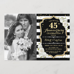 Convite 45º Aniversário com Foto - Dourado Preto