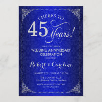 45º Aniversário de Casamento - Damasco Azul Prata