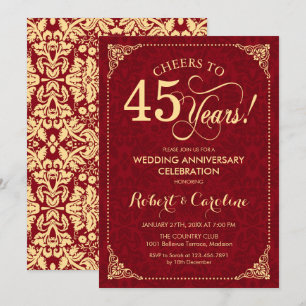 Convite 45º Aniversário de Casamento - Damasco Dourado Ver