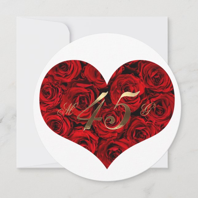 Convite 45º Aniversário de Casamento Rosas Vermelhas Coraç (Frente)