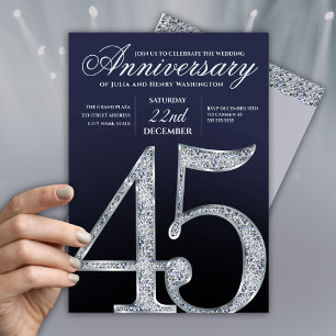 Convite 45º Aniversário Diamante Prata Azul Marinho
