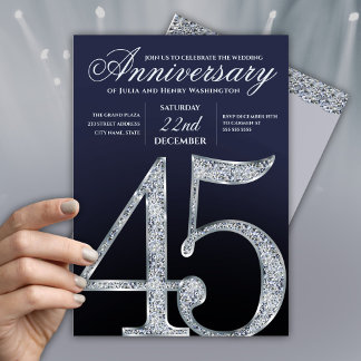 Convite 45º Aniversário Diamante Prata Azul Marinho