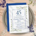 Convite 45º aniversário do 65º aniversário do Casamento<br><div class="desc">Apresentando delicado verde-jardim de aquarela,  este convite de aniversário chic pode ser personalizado com suas informações especiais de comemoração do 45º ou 65º aniversário de casamento,  com um fundo azul de safira no sentido inverso. Projetado por Thisnotme©</div>