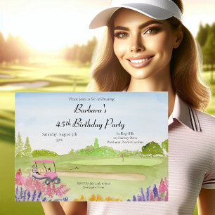 Convite 45º Curso de Golfe Rosa de Golfe com Carrinho de G