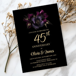 Convite 45.º Aniversário do Preto Purple Floral