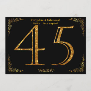 Convite 45.a Festa de aniversário,Gatsby styl,dourado pre
