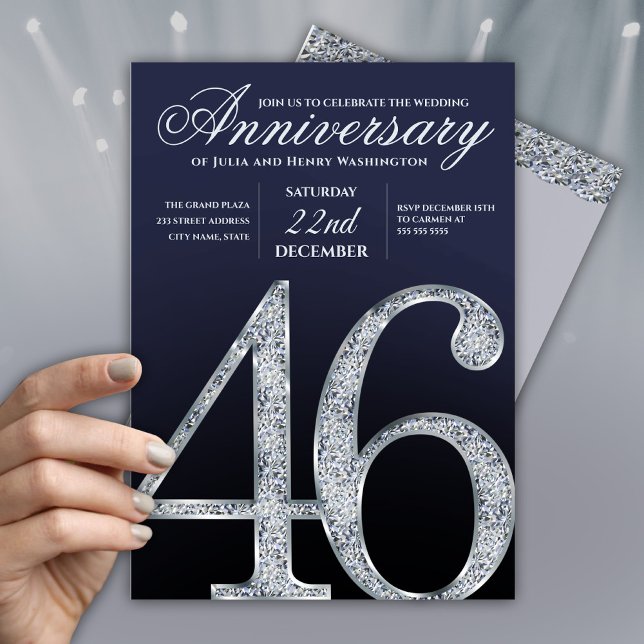 Convite 46th Anniversary Diamond Silver Navy Blue (Criador carregado)