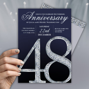 Convite 48º Aniversário Diamante Prata Azul Marinho