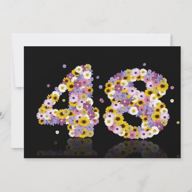 Convite 48.a Festa de aniversário, com letras floridas (Frente)