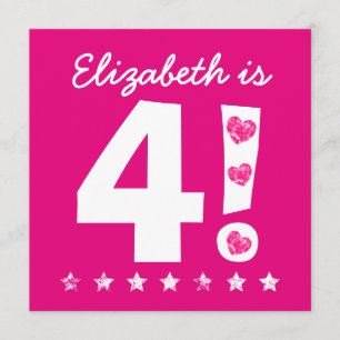 Convite 4.º Aniversário Nome Personalizado Rosa para a M