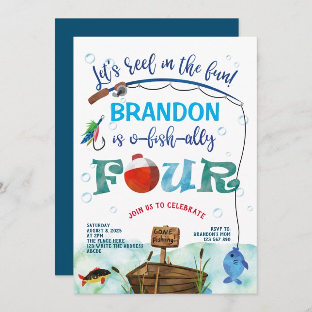 Convite 4.º Aniversário O-Fish ally Pequenos pescadores pe (Frente/Verso)