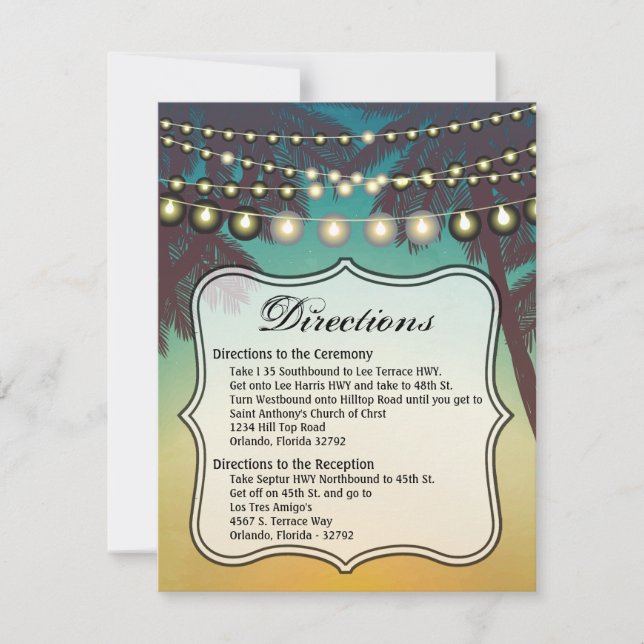 Convite 4.25x5.5 Direction Card Beach Sunset Palm Trees Ru (Frente)