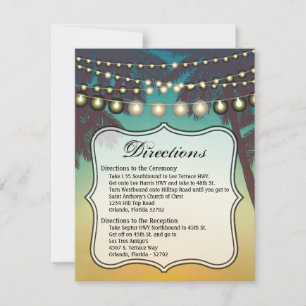 Convite 4.25x5.5 Direction Card Beach Sunset Palm Trees Ru