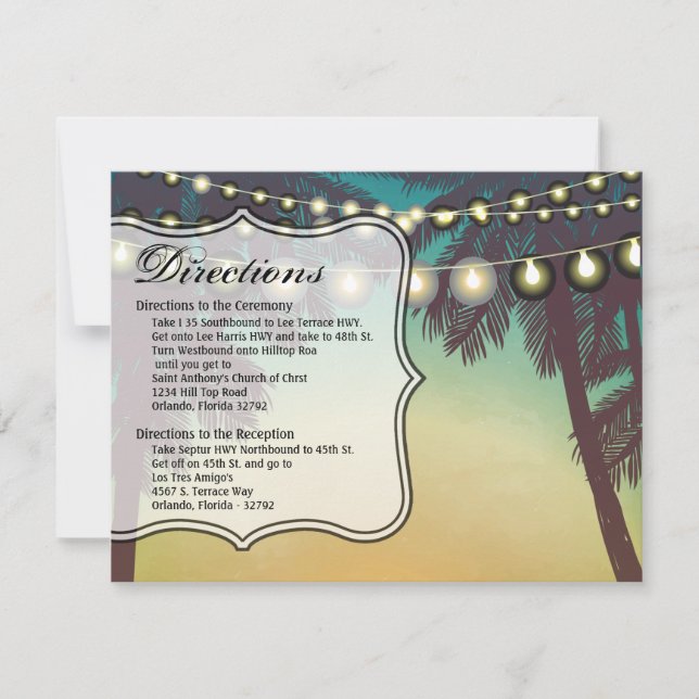 Convite 4.25x5.5 Direction Card Beach Sunset Palm Trees Ru (Frente)