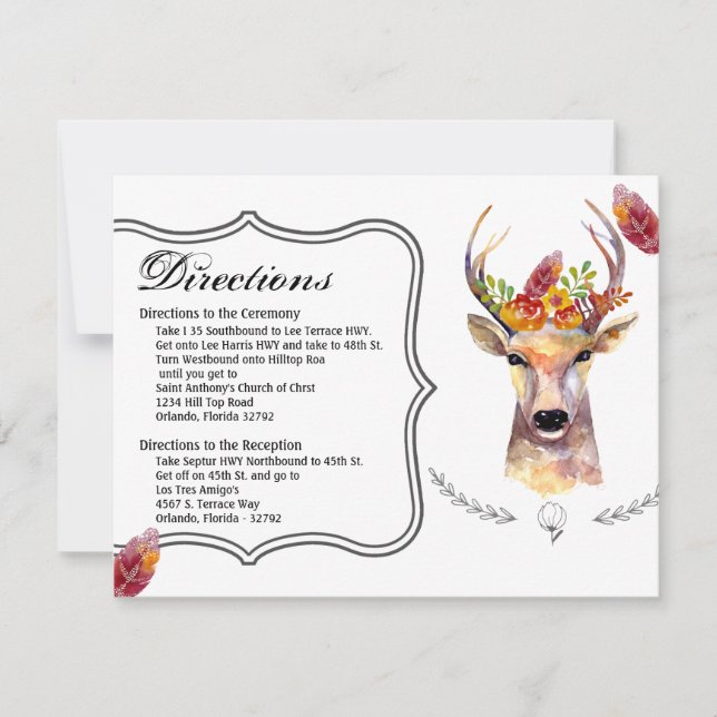 Convite 4.25x5.5 Direction Card boho veado Buck Head Brown (Frente)