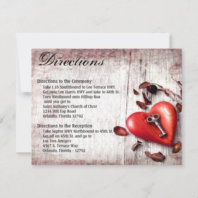 Convite 4.25x5.5 Direction Card Country Wood Key to my Hea (Frente)