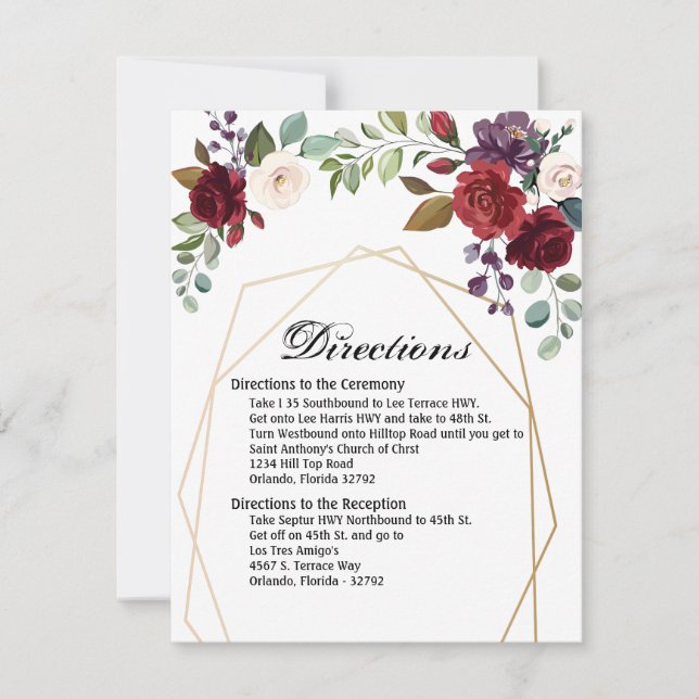 Convite 4.25x5.5 Placa de Direção Rosas brancas Douradas G (Frente)