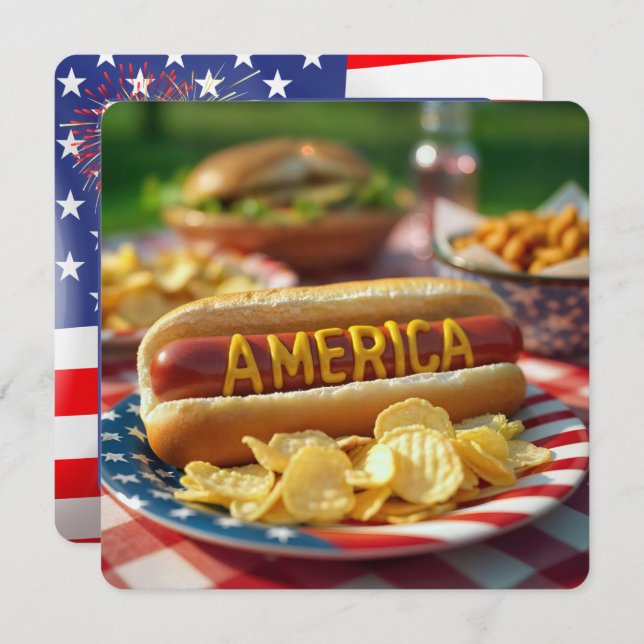 Convite 4 de julho American Hot Dog (Frente/Verso)
