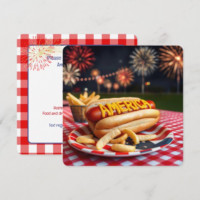 Convite 4 de julho American Hot Dog (Frente/Verso)