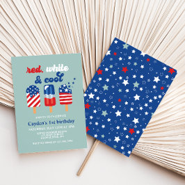 Convite 4 de julho Azul Branco Vermelho Aniversário